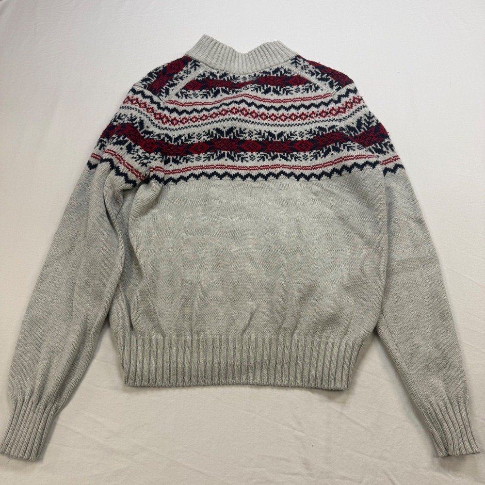 IZOD Mens Fair Isle Mock Neck Quarter Button Sweater Grey Navy Red Small - Picture 6 of 7